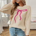 thumbnail image 6 of Blouse for Women Long Sleeved Round Neck Bow Printing Casual Pullover Sweater Beige M,Womens Sweater, 6 of 6