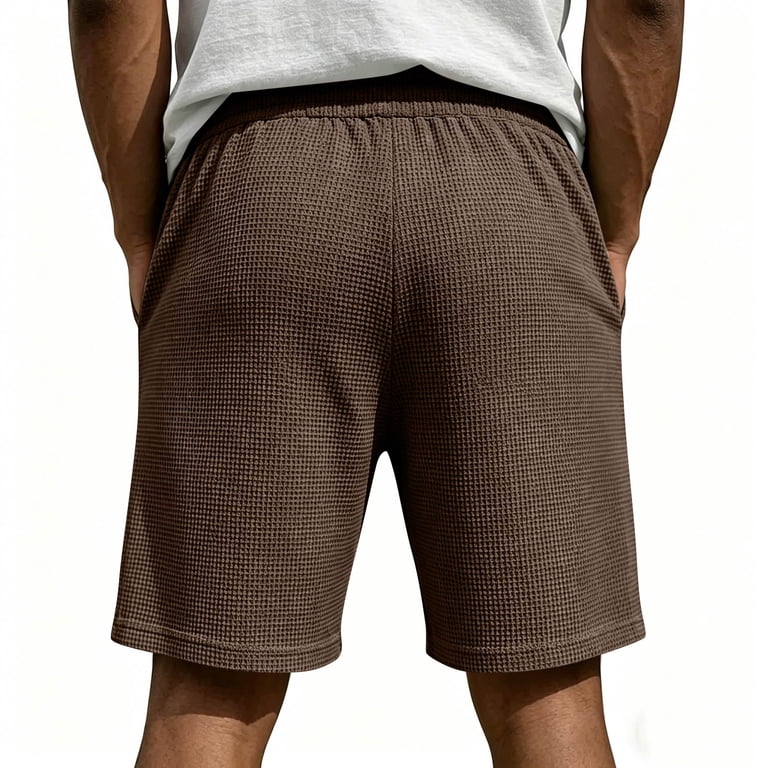 Waffle Knit Shorts for Mens Elastic Waist Breathable Textured