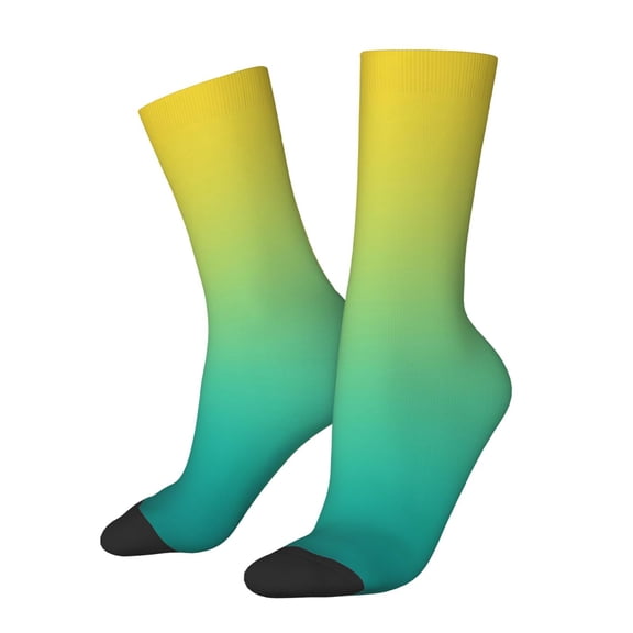 Vsdgher Teal To Yellow Gradient Crew Socks for Men & Women, Breathable Casual Athletic Ankle Socks