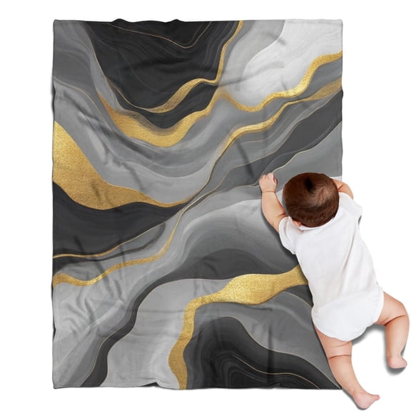 Gray and Gold Marble Gold Dots Pattern Blanket,Comfortable Soft Flannel Throw Blanket,All Season,Warm Lightweight Blankets for Sofa Bed Couch Living Room Chair,30"x40"