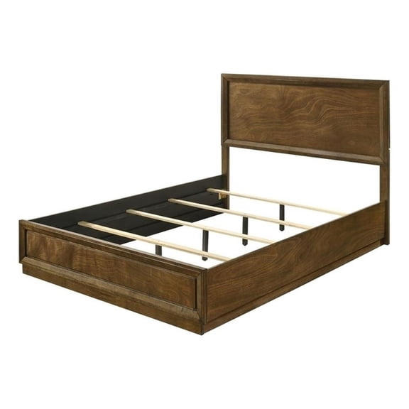 Rouk Full Size Bed w Panel Headboard-Walnut Brown Okume Veneer