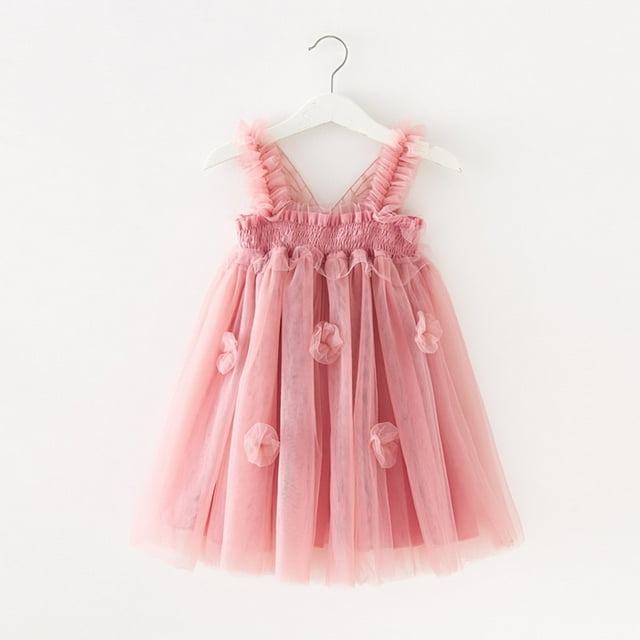 LEEy-world Flower Girl Dress Girls Puff Short Sleeve Square Neck Tie Front Flared A Line Dress,Watermelon Red