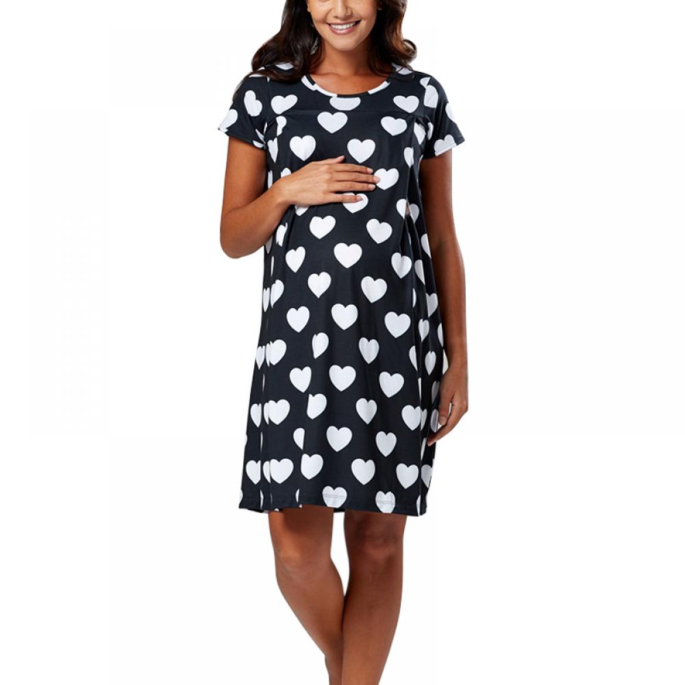 Women 3 in 1 Labor/Maternity/Nursing Nightgown Short Sleeve Pleated