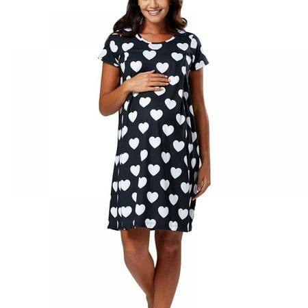 

Popvcly Women 3 in 1 Labor/Maternity/Nursing Nightgown Short Sleeve Pleated Breastfeeding Sleep Dress