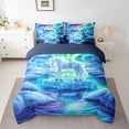 thumbnail image 2 of jejeloiu Cartoon White Horse 7 Pieces Bedding Comforter Set,Northern Lights Full Bedding Set For Girls Kids Reversible, 2 of 8