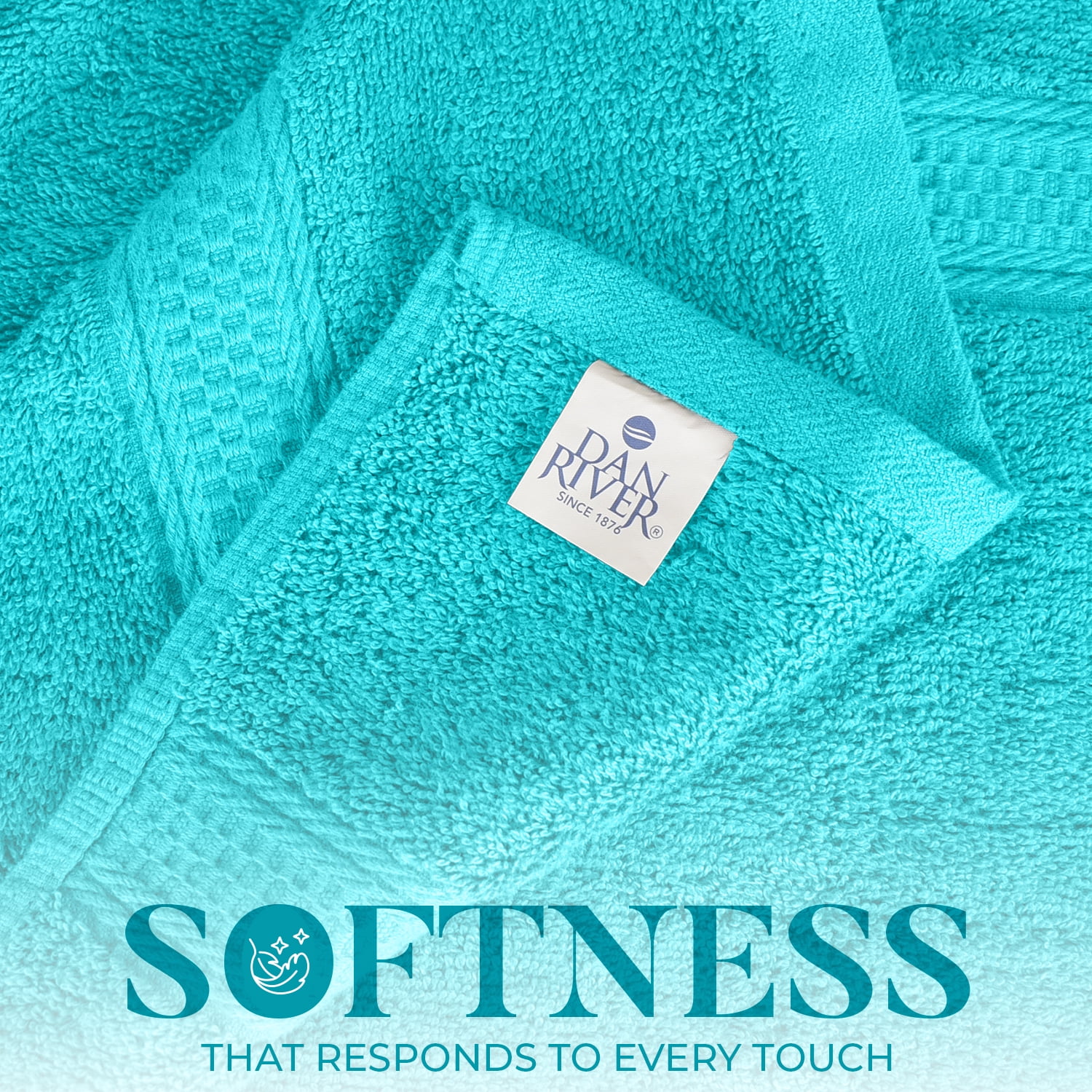 Dan River Bath Towel 4 Pack 27x54 in Ultra Soft Quick Drying Cotton Towel - Aqua