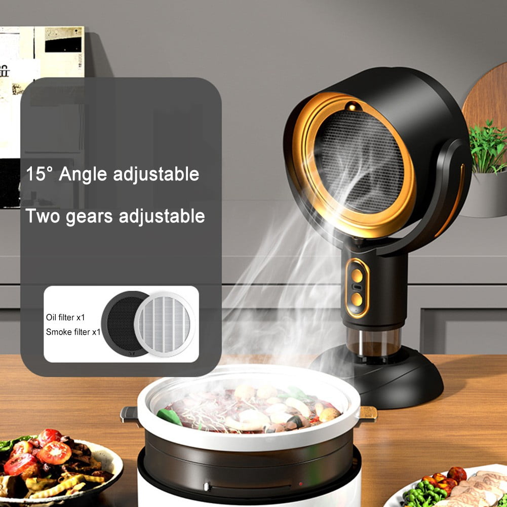 RichLink Portable Kitchen Fan Adjustable Exhaust Fan Cooking Atmosphere Customizable Airflow Efficient Smoke Removal High Power Motor,Black Gold