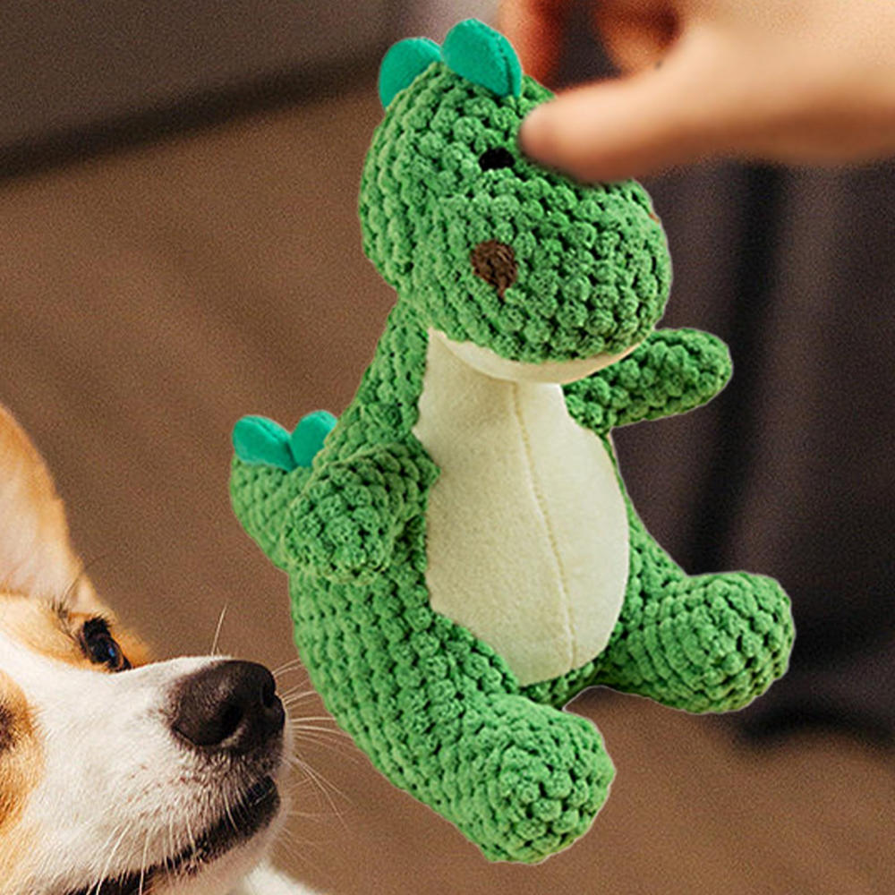 Ksruee Dog Toys Squeaky Anti-Stress Plush Dinosaur Dog Teething Toy for Aggressive Chewer Puppy Training Boredom Release Indoor Beach Park Yard Activities smart