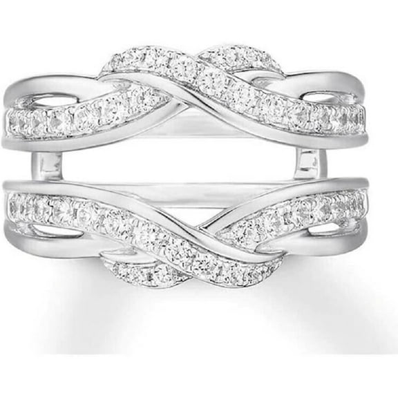 14K White Gold Over Round Cut White Diamond Engagement Enhancer Wrap Guard Ring in 925 Sterling Silver for Women's