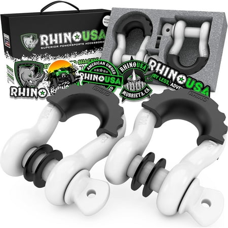 Rhino USA D Ring Shackles (2pc) - 41,850lb Break Strength - 3/4" Clevis Shackle w/ 7/8 Pin (White)