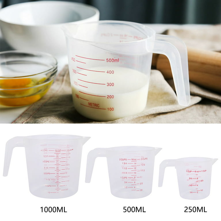 3pcs/set 250/500/1000ML Plastic Measuring Cup, Classic Transparent Liquid  Measuring Cup With Marker For Kitchen
