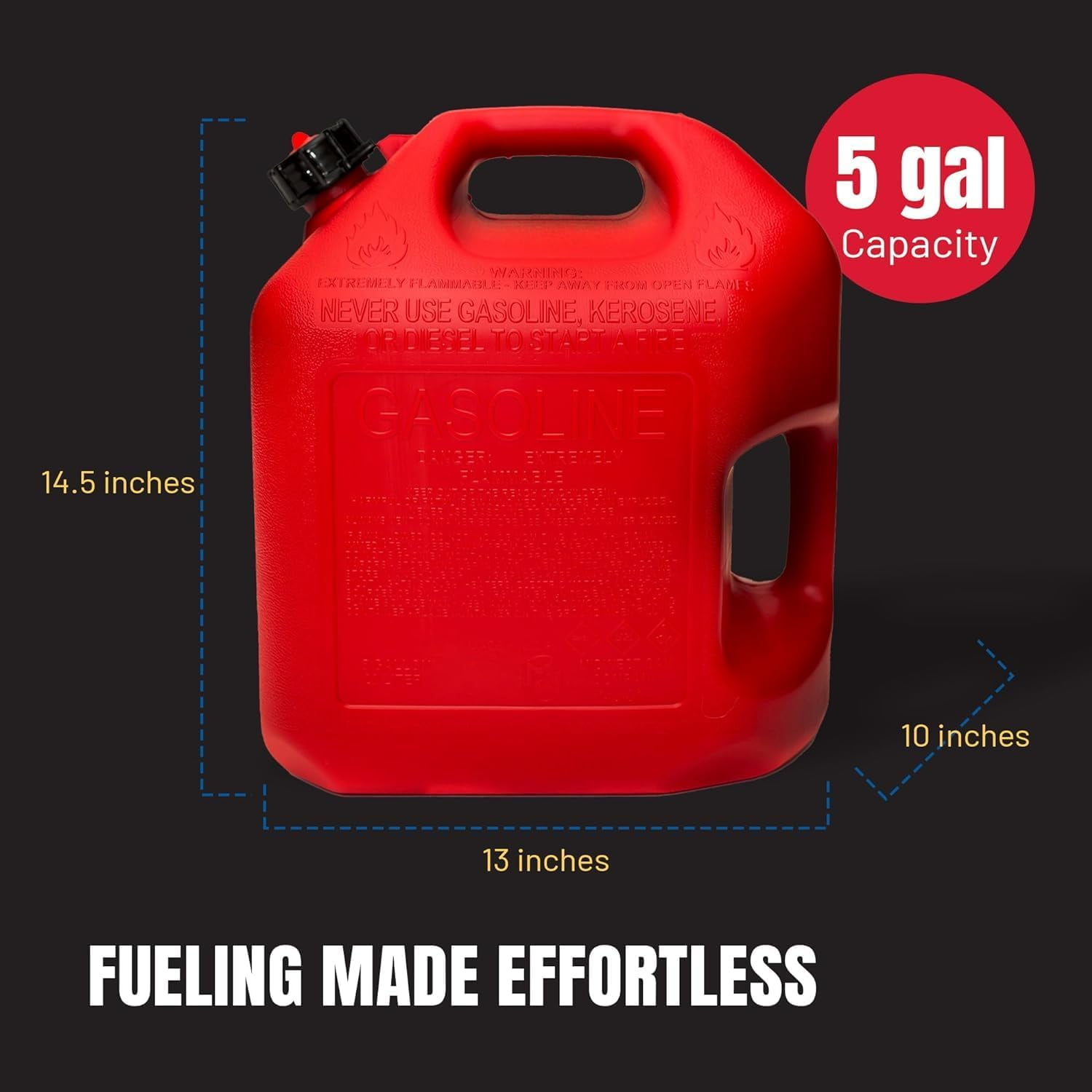 Midwest Can 5610 Safe-Flo Auto Shut Off 5 Gallon Gas Can – Durable Fuel Containers with FlameShield Safety System & Quick-Flow Spout - Red - 4 Pack
