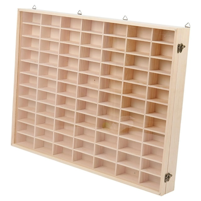BELOVING Wooden Toy Car Display Case Display Shelf Multi Grid Durability Showcase Protection with Dustproof Door Organizing Wall Mount 77 Grid