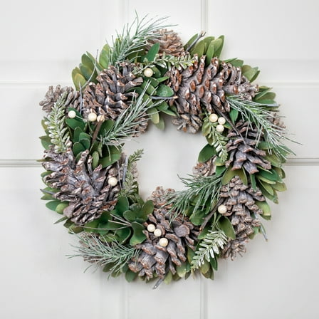 Northlight Frosted Pinecone and Wooden Petals Artificial Christmas Wreath -14" - Unlit