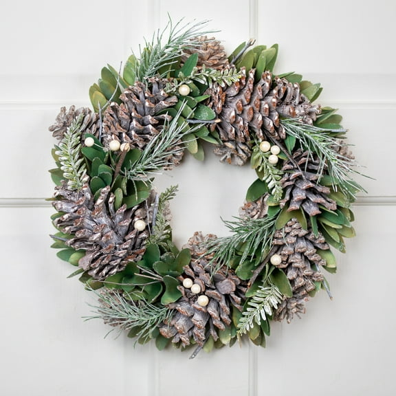 Northlight Frosted Pinecone and Wooden Petals Artificial Christmas Wreath -14" - Unlit