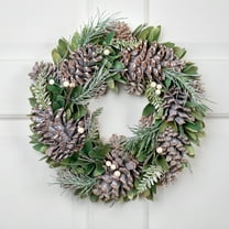 Northlight Frosted Pinecone and Wooden Petals Artificial Christmas Wreath -14" - Unlit