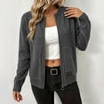 thumbnail image 2 of WULMLEO Women Zip Up Knit Cardigan, Long Sleeve Stand Collar Sweater Jacket with Pockets Soft Lightweight Loose Fit Casual Outerwear Gray L, 2 of 5