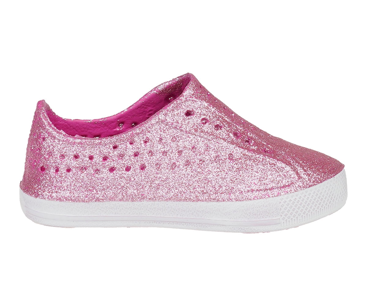 Toddler Girl's Glitter Water Shoes / Water Sandals, Non-slip Aqua Shoes for Girls, Fuchsia Size 11-12