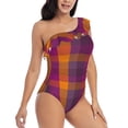 thumbnail image 3 of Haiem Purple Yellow Buffalo Plaid Women's One Piece Swimsuits Tummy Control One Shoulder Bathing Suits Ruffle Swimwear-Large, 3 of 8