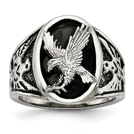 Auriga Fine Jewelry Stainless Steel Polished and Textured Enameled Eagle Ring for Men Size 11