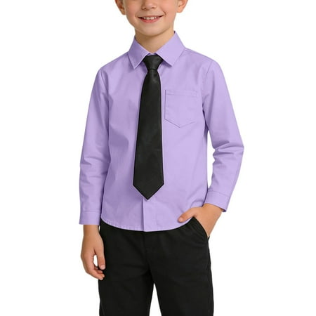 Cethrio Boys Dress Shirts Long Sleeve School Uniform Collared Casual Button Down Shirts Purple Size 6