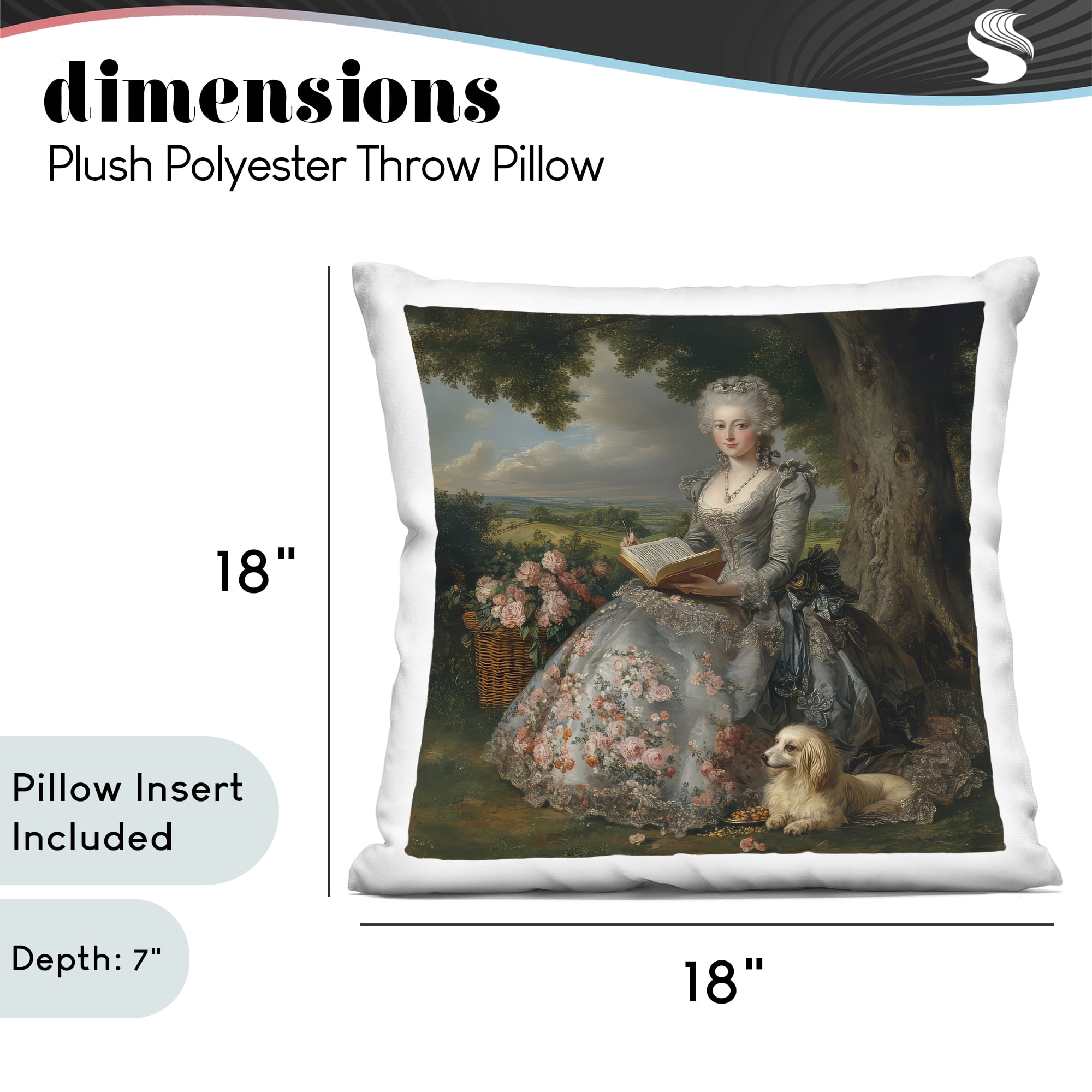 Stupell Industries Reading Rococo Lady with Dog Decorative Printed Throw Pillow, design by The Wands Want, 18 x 7 x 18
