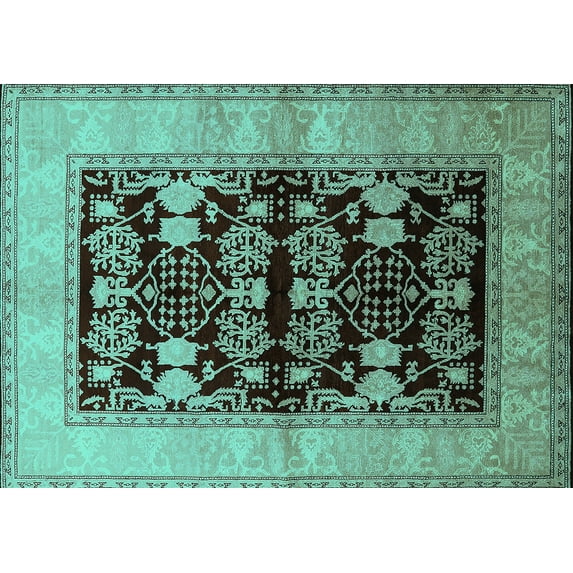 Ahgly Company Indoor Rectangle Oriental Turquoise Blue Industrial Area Rugs, 8' x 12'
