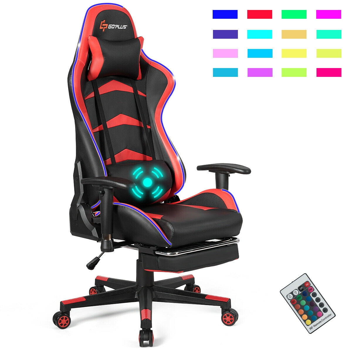 Goplus Massage LED Gaming Chair Reclining Racing Chair w