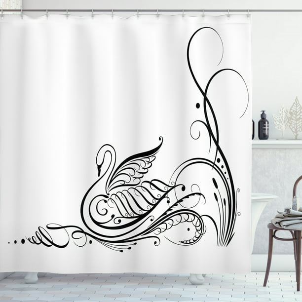 Swan Shower Curtain Exquisite Black, Artsy Shower Curtains