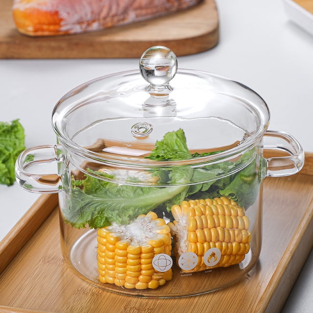 1500ml High Boron Silicate Glass Cooking Pot with Double Handles - Induction Cooker Compatible, Thickened Transparent Design for Home Use, Ideal for Soup, & Simmering, Clear Heat-Resistant Cookware