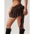 thumbnail image 4 of Brown Lace Ruffle Tiered Mini Skirt With Asymmetrical Hem And Safety Shorts, 4 of 6