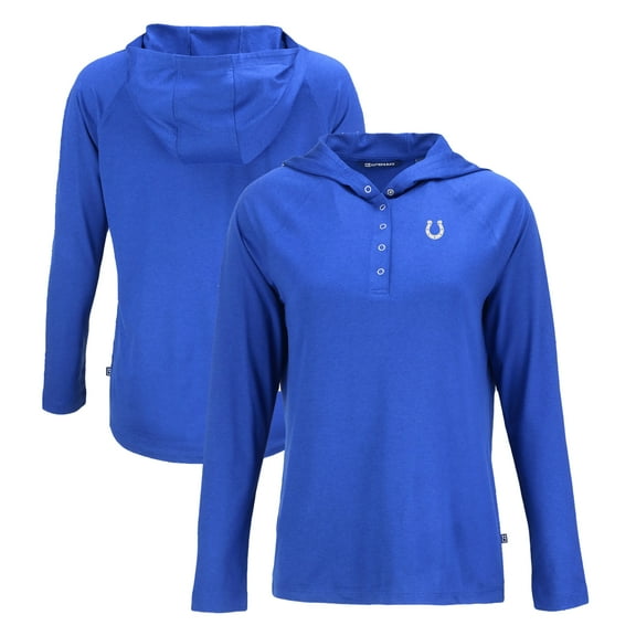 Women's Cutter & Buck Blue Indianapolis Colts Coastline Epic Comfort Eco Recycled Raglan Pullover Hoodie