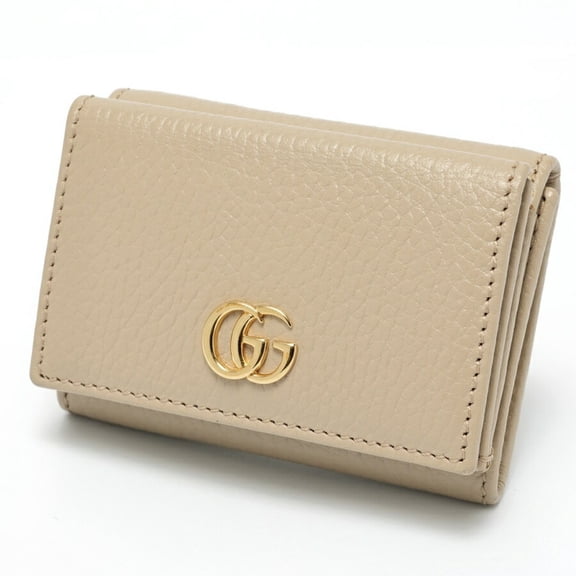 Pre-Owned Gucci Double G Tri-fold Compact Wallet 735212 Leather Beige Yellow K-159160 (Good)