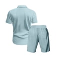 thumbnail image 3 of Fnnxeal Mens Summer Vacation Outfit Camp Shirt and Shorts Set Sky Blue Cotton Stretch Breathable Casual Button Down Cuban Collar Cruise Wear with Pockets,Size 3XL, 3 of 8