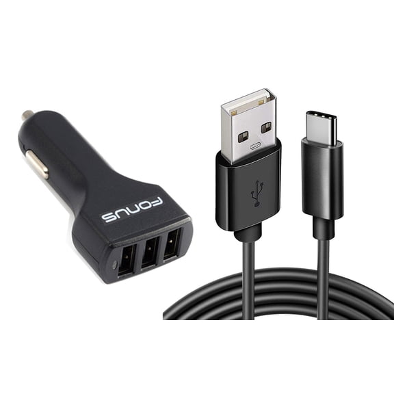 36W Car Charger for Motorola Moto G Power 5G (2024) - 3-Port USB 4.8A Type-C Cable 6ft Power