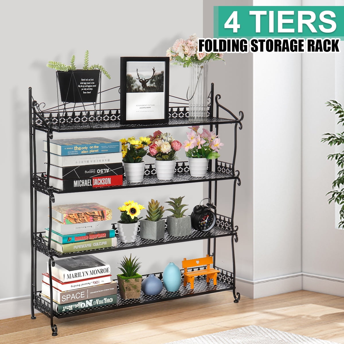 Bookcases & Ladders Home SortWise™ 4Tiers Bamboo Folding Bookshelf