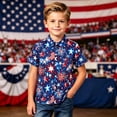thumbnail image 2 of Angala Toddler Boys Tops Summer Short Sleeve Shirts Button Down Crew Neck Star Print Independence Day Patriotic Casual Lightweight Child Tops Size 2-3 Years Blue, 2 of 4