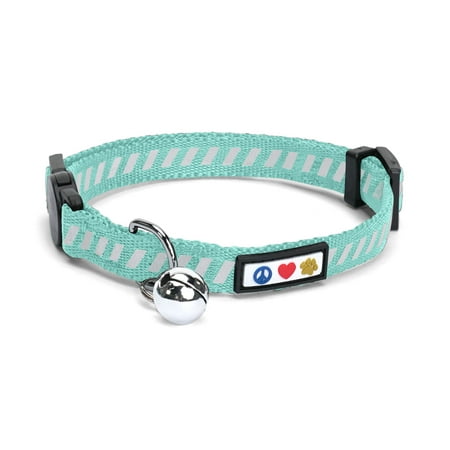 UPC: 0735255518344 | Pawtitas Traffic Reflective Cat Collar with Safety Buckle and Removable Bell Cat Collar Kitten Collar Teal Cat Collar