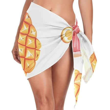 Pineapple and Strawberry Women Coverups Beach Cover Up Chiffon Swimsuit Bikini Wrap Short Skirt Beach Slit Tie Waist