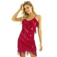 thumbnail image 2 of DPOIS Women's Spaghetti Straps Shiny Sequins Tassels Latin Dance Dress Dancewear, 2 of 6