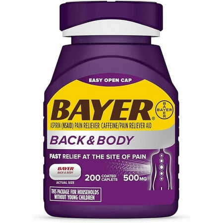Bayer Extra Strength 500mg Aspirin Plus Caffeine for Powerful Pain Relief, 200 Coated Caplets