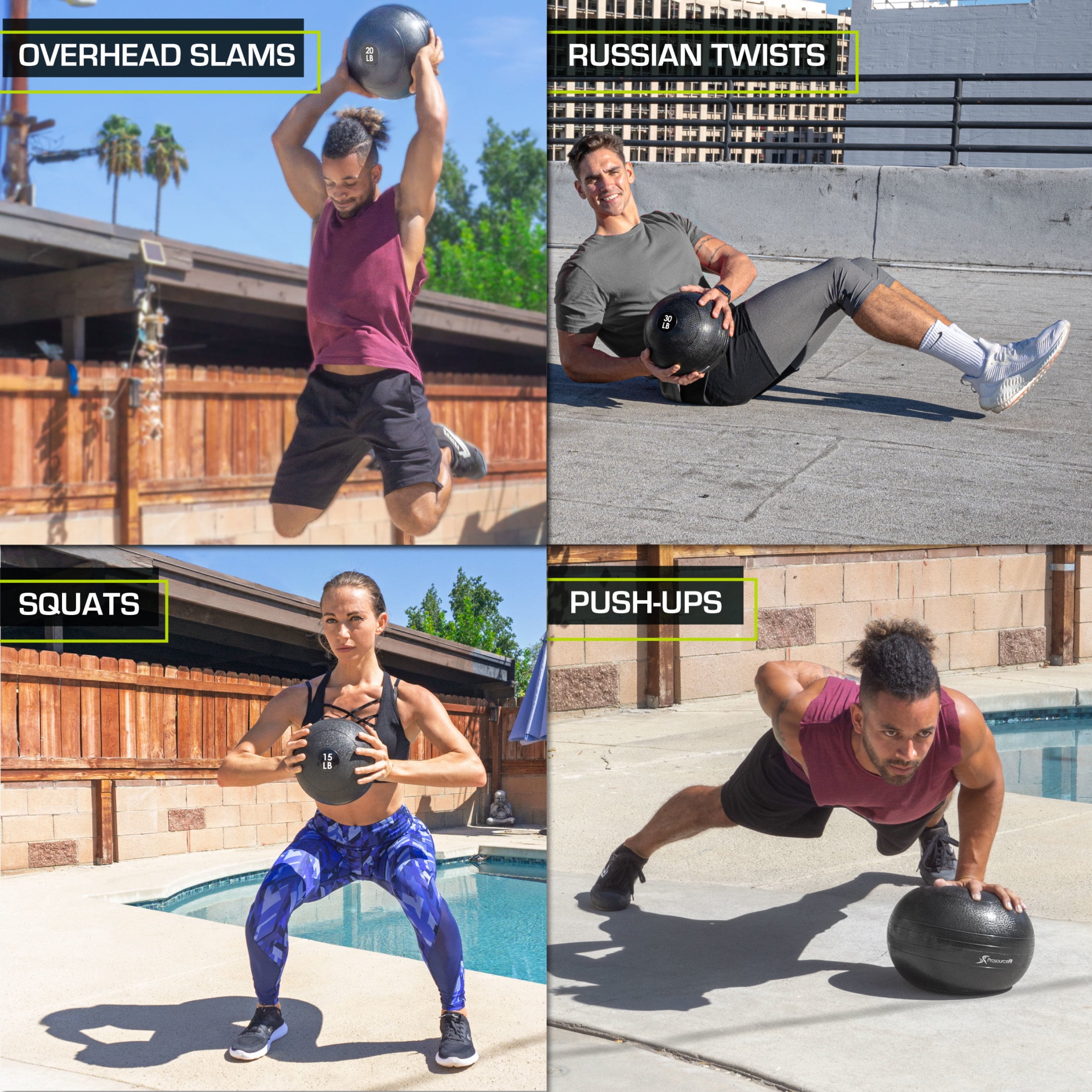 ProsourceFit Classic Slam Medicine Balls w/ Smooth Grip for Weighted Workouts