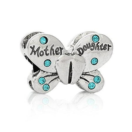 - Mother Daughter Butterfly Charm European Bead Compatible for Most European Snake Chain Bracelets