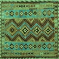 thumbnail image 1 of Ahgly Company Machine Washable Indoor Square Oriental Turquoise Blue Traditional Area Rugs, 8' Square, 1 of 4