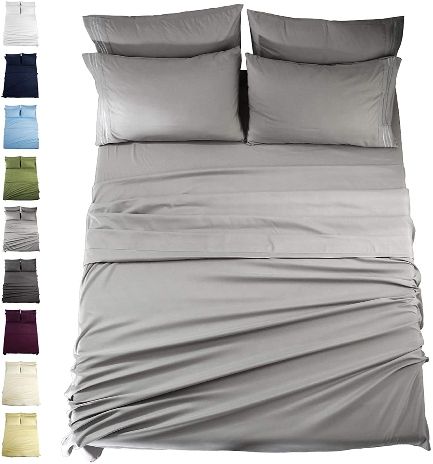 King Size Bed Sheets Set Light Grey Luxury Bedding 4 Piece Deep Pockets Fitted Sheet Soft 1800 Thread Count Silky Smooth Hypoallergenic Cool Breathable By Easeland Com King Size Bed Sheets Set Light Grey, Light Grey King Bed Sheets