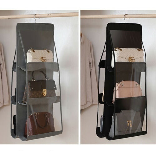 Hanging Handbag 6 Pockets Organizer Shelf Bags Storage Holder Wardrobe Closets 