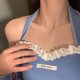 thumbnail image 4 of Collar exquisito oso de fresa con cadena cruzada de clavícula y circonita S925, 4 of 5