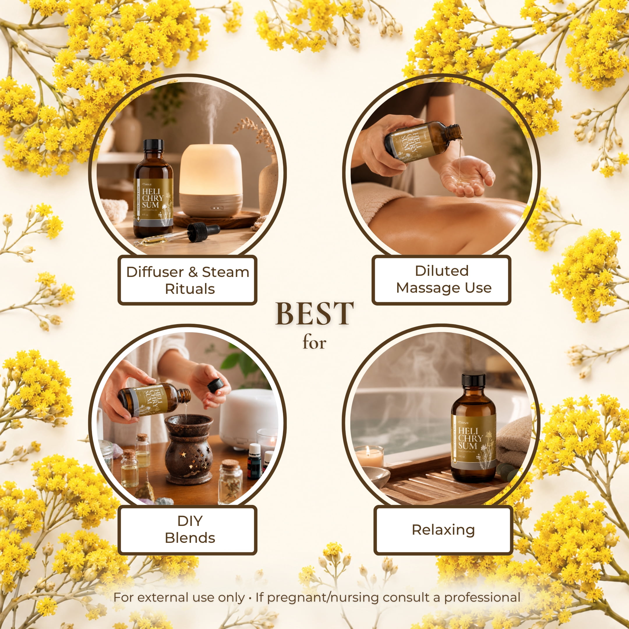 Calmoura Pure Helichrysum Essential Oil Natural Aromatherapy Oil for Diffusers, 4 fl Oz