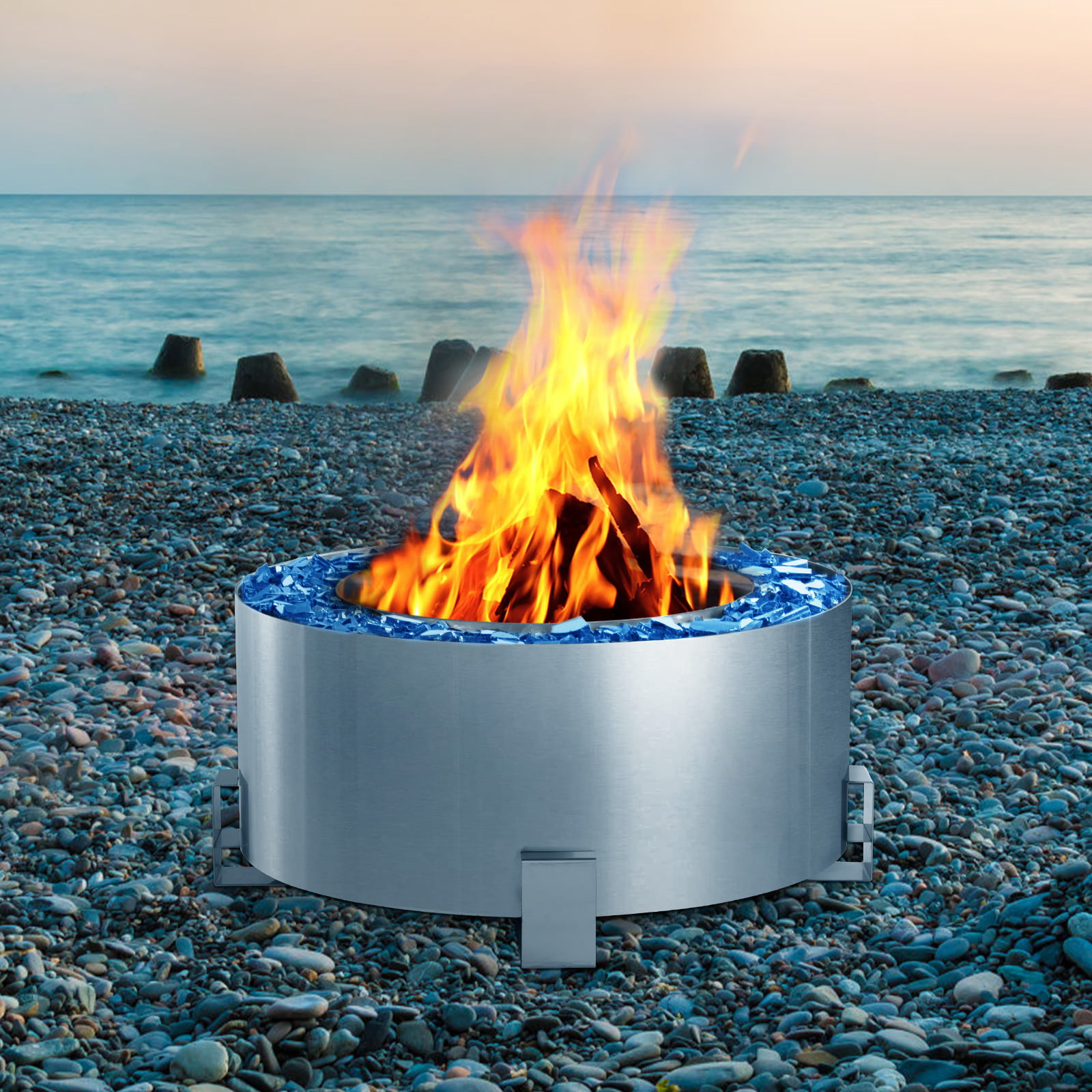 Danrelax 28.5'' Fire Pit Outdoor Smokeless, 304 Stainless Steel Anti