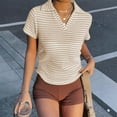 thumbnail image 6 of Women's Summer V Neck Short Sleeve Tops Shirts Blouses Striped Loose Fit Casual Comfortable Soft Breathable Daily Wear Vacation Travel Outfits Fashion Essential Gift for Ladies, 6 of 8